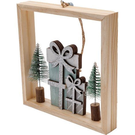 TrendLine Deko Weihnachtsanhänger Holz Geschenk 15 x 3 x 15 cm grün weiß Hängedekoration (1/2)