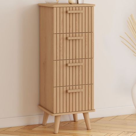 Mueble auxiliar JULIETTE de 4 cajones, 30 cm, armario de listones de madera color roble (1/5)