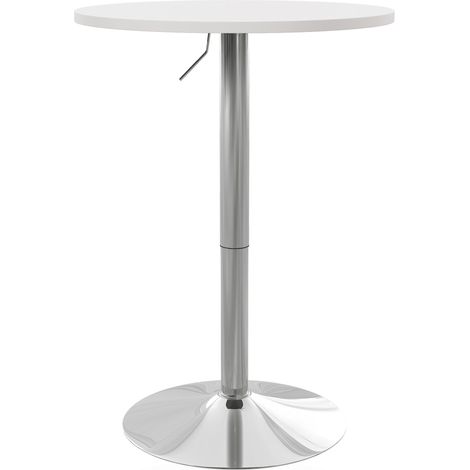 Table de bar ronde table haute cuisine réglable en hauteur 69-91 cm plateau pivotante à 360° blanc et argenté (1/5)
