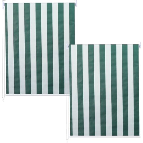 [JAMAIS UTILISÉ] Lot de 2 stores à enroulement HHG-338, store à enroulement latéral, 100x160cm protection solaire opaque, vert/blanc