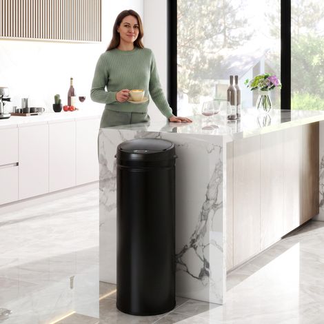 Poubelle cuisine automatique 50L acier inoxydable, poubelle à couvercle à fermeture en douceur (1/5)