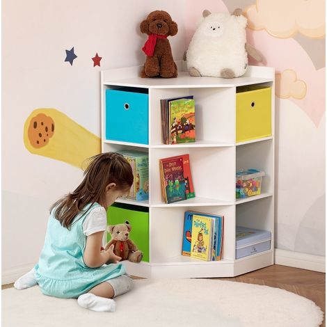 MEUBLIV Eckregal für Kinder weiß 57,4 x 57,4 x 94 cm – 3 Stoffkörbe, MDF (1/5)