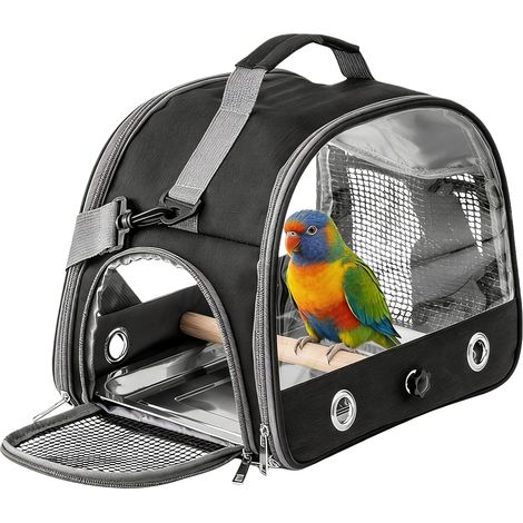 Sac de transport pour oiseaux - 1 unité - Tissu Oxford et PVC - Pliable avec plateau inox - Pour perruches et petits animaux - Noir 34x25x5cm (1/5)