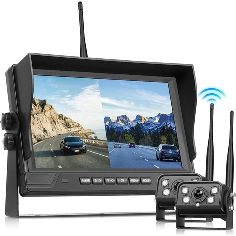 2 caméras de recul sans Fil avec écran 9" IPS, caméras de recul HD pour Camion, remorque, Camping-Car, Bus, Enregistrement en Boucle, étanche BSD Dash Cam (1/5)