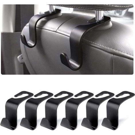 Crochet de Stockage de Voiture, 6PCS Appuie-Tête Crochet en Plastique, Crochet de Siège de Voiture Accessoires pour Appuie-Tête,Sac à Main,Porte-Monnaie,Manteaux,Sac à Provision,Bouteille d'eau (1/4)