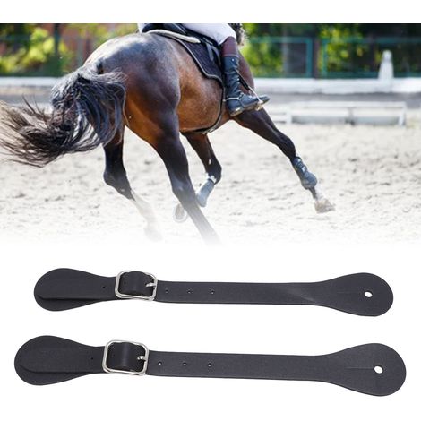 Étriers de Spur Western pour Équitation [Paire] - Bride Synthétique Nappa 22cm Adjustable avec Rhinestones Noir (1/5)