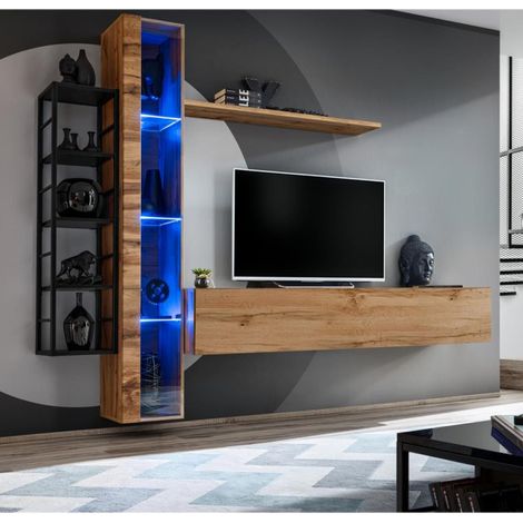 Ensemble Meuble TV Design "Switch VII" 240cm Naturel & Noir (1/4)