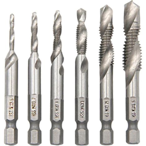 Lot de 6 forets et tarauds combinés à queue hexagonale M3, M4, M5, M6, M8 et M10, faciles à utiliser et portables-HSS 4341 Metal (1/5)