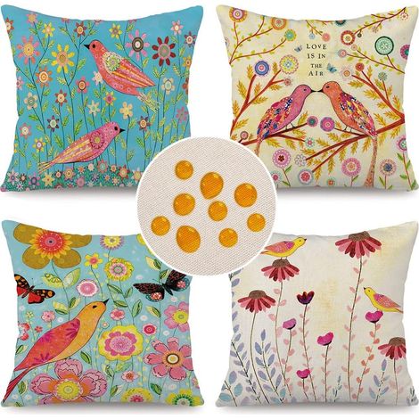 Set di 4 fodere per cuscini – 45 x 45 cm – Decorazione per esterni – Impermeabili – Traspiranti – Per divani, cuscini da giardino e da esterno (1/5)