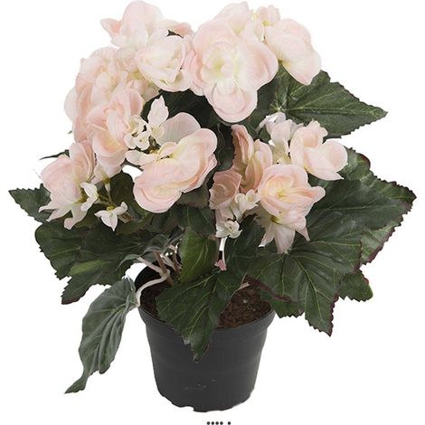 Begonia artificiel en pot H 28 cm superbe qualité Rose pâle - couleur: Rose pâle
