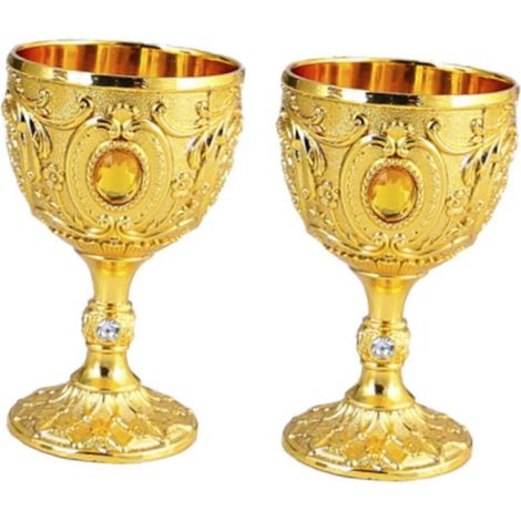 Lot de 2 gobelets à vin faciles à nettoyer, décoration intérieure, incassables, cadeaux d'anniversaire, gravure artisanale.-gold yellow (1/5)