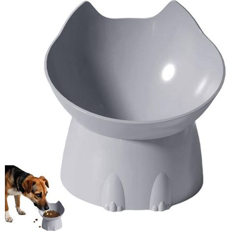 Gamelle surélevée pour chat - Gamelle en plastique - Bac à litière surélevé avec inclinaison à 15° - 11,5 cm x 12,5 cm - Gris - Convient aux chats et aux chiens - Protection anti-basculement (1/5)
