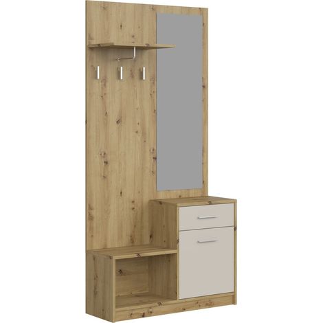 Conjunto para recibidor Houston 2084, Roble Artisan + Cachemira, 184x90x30cm, Espejo, Aglomerado laminado, Colocada