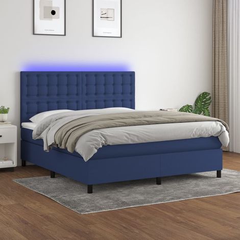 Sommier tapissier avec matelas et LED Lit adulte Contemporain Bleu 160x200 cm Tissu 48963 (1/5)
