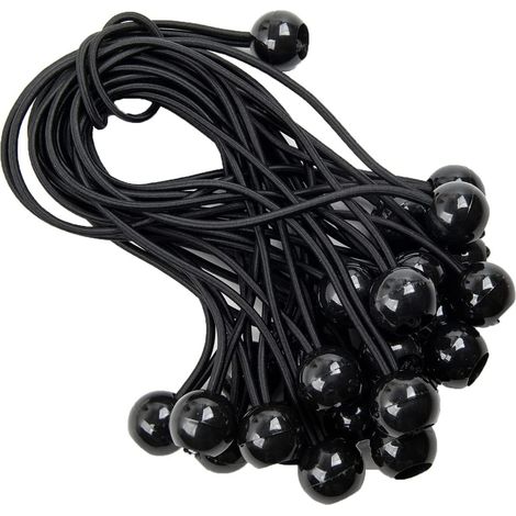 25 schwarze, 150 mm lange elastische Bungee-Seile mit Kugeln, für Planen, Pavillons, Zelte und Boote