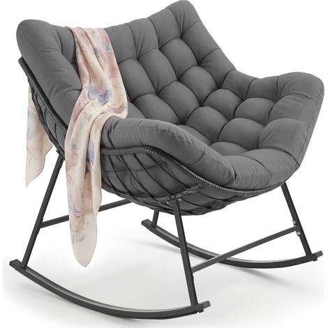 Fauteuil à bascule rembourrage épais avec motif matelassé résistant aux intempéries, capacité de charge de 120 kg