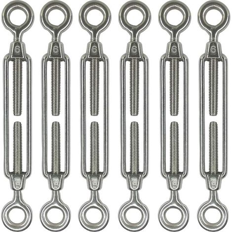 Set of 6 M6 eyelet tensioners in 304 stainless steel, accessories for shade sails, reinforced cable tension, rustproof, O to O tensioner (1/5)