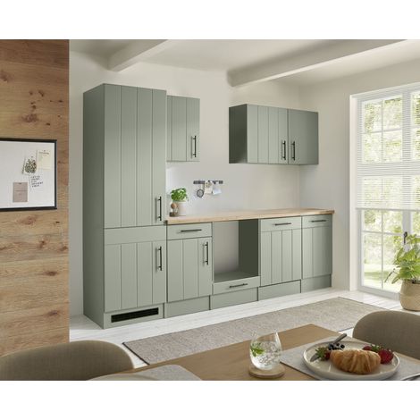 Küche Einbauküche Küchenzeile Landhaus Leerblock Grün Anton 280 cm Respekta