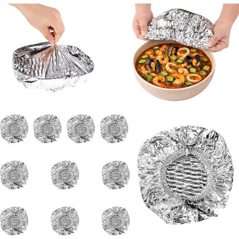 30pcs Aluminium Couvercles Alimentaires Réutilisables, Pliables Couvercle Alimentaire Universels Cuisine Protection Thermique Couvrir pour Bols Assiettes Conservation Boîtes (Argenté) (1/5)