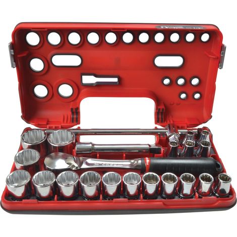 Facom 1/2in Drive 12-Point Detection Box Socket Set, 22 Piece