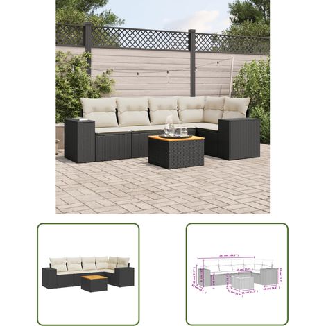 The Living Store 6-tlg. Garten-Sofagarnitur mit Kissen Schwarz Poly Rattan - Gartenmöbel - Esstischset - Outdoor Möbel - Lounge Set - Rattan Gartenmöbel (1/3)