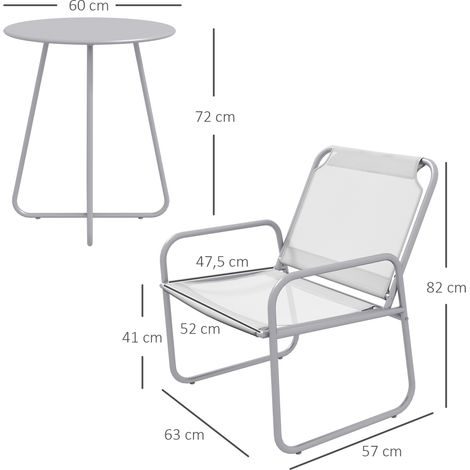 Ensemble bistro 3 pièces mobilier de balcon gris clair - 1 table et 2 chaises en maille pour salon de jardin terrasse et jardin résistant aux intempéries (1/5)