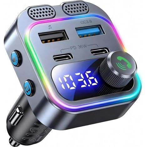 Transmetteur FM Bluetooth 5.4 pour Voiture – 48 W, Bass Boost HiFi, Charge Rapide 30 W PD & 18 W QC 3.0, Kit Mains Libres Double Micro (1/5)