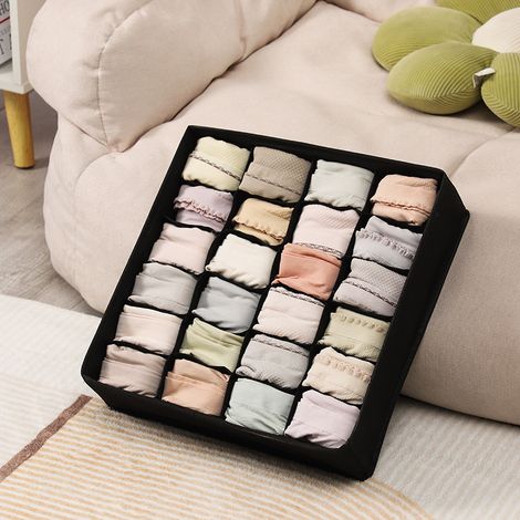 Organisateur de tiroir pliable en tissu non tissé pour sous-vêtements, soutien-gorge, chaussettes Organisateur de compartiment peu encombrant(noir)