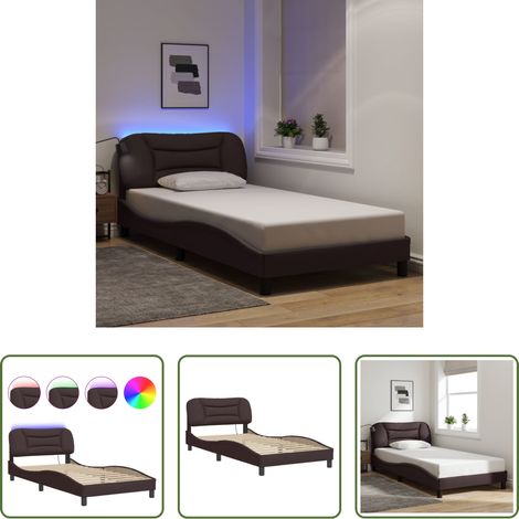 LED-Leuchten - Bettgestell mit LED ohne Matratze "Hvar" Dunkelbraun 100x200 cm Stoff (1/5)