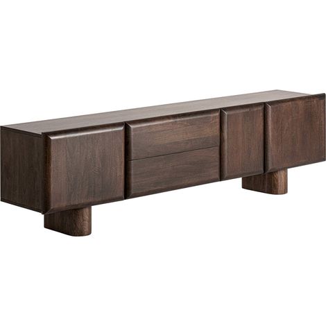 Meuble TV Craigh style Art Déco en bois de mango - Chocolat bois de mango chaud et profond (1/5)