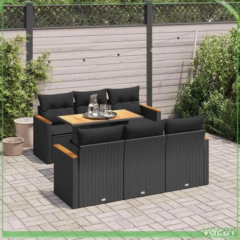 Salon de jardin 7 pcs - 3327443 - résine tressée noir - rangement sous sièges - table acacia (1/5)