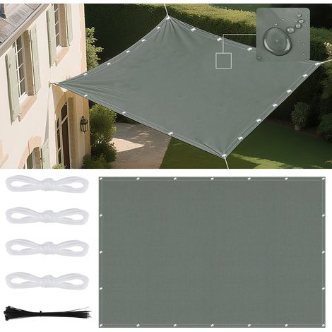 (Gris foncé, 2x3M) Voile d'ombrage imperméable avec œillets, adaptée aux jardins et terrasses extérieures. (1/5)