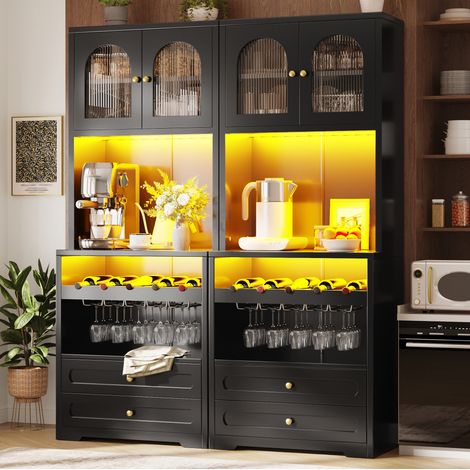 Aparador negro con puertas de cristal arqueadas, LED app y sincronía musical, 140x40x180 cm (1/5)