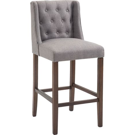 Tabouret de bar x1 avec dossier et repose-pieds en tissu gris clair et bois d'hévéa avec dossier et repose-pieds style scandinave 100006649 (1/3)