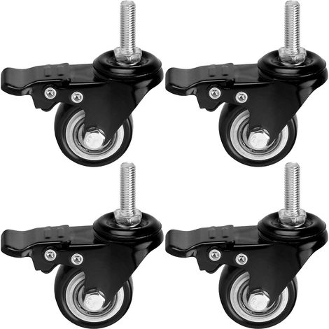 Lot de 4 roulettes pivotantes pour meubles de 40 mm avec frein, roulettes de transport, roulettes pivotantes M8 avec frein et vis sans tête et roulement à billes pour la maison, le bureau, charge (1/5)