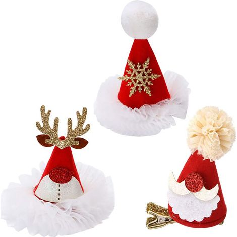 Pin À Cheveux Chapeau De Noël - 3 Pièces - Ruban Satiné Et Épingle En Acier Inoxydable - Pour Fêtes Et Déguisements - Enfant Et Adulte (1/5)