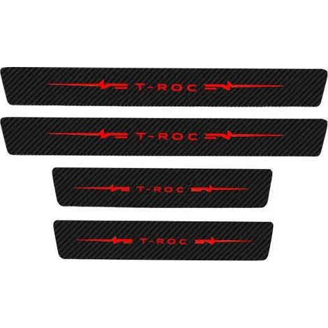 (4 pièces Seuil de porte) Autocollants de seuil de porte avant pour Volkswagen VW T-ROC,logo en fibre de carbone,protection de pare-chocs arrière,cache-seuil (1/3)
