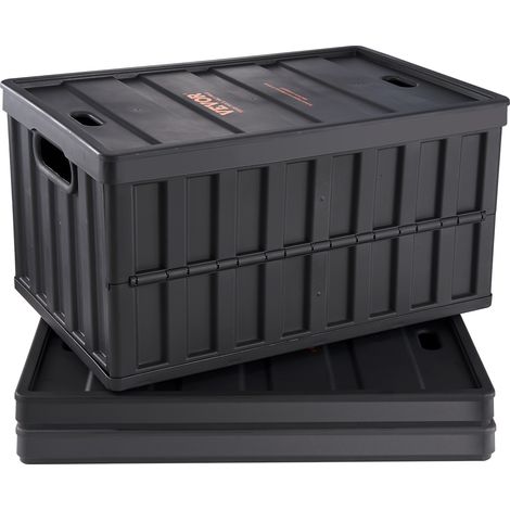 VEVOR Caja de Almacenamiento de Plástico Plegable con Tapas 3 Piezas, Cajas de Transporte Apilable 65 L con Asas, Contenedores Grandes y Resistentes para Ropa, Juguetes, Libros, Accesorios, Negro