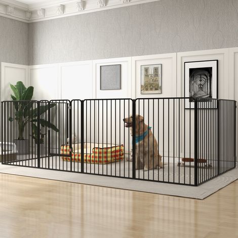 Cage pour chiens à 8 panneaux modulables pour intérieur et extérieur avec 9 piquets, en acier, 164x164x100 cm, noir