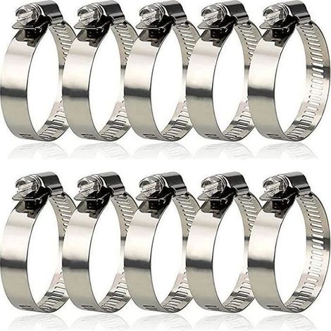 10 Pièces 304 Collier de Serrage Inox,Collier de Serrage Métallique Diamètre Réglable de 27 à 51 mm (1/4)
