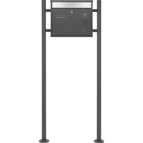 ECD Germany Design Briefkasten mit Pfosten, Standbriefkasten mit Namensschild, Briefkastenanlage, Briefkastenständer Anthrazit 120 cm Edelstahl, Postkasten Anthrazit-Silber Edelstahl pulverbeschichtet