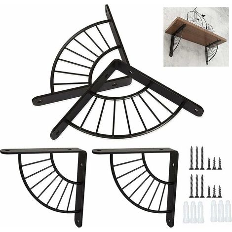4PCS Support d'étagère Murale Noire 150×150MM Robuste Equerre Metal Etagere Support Etagere Mural Fixation pour Etagere Murale - Charge Maximale 50KG (1/5)