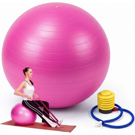 Relaxdays Gymnastikball, 65 cm, mit Luftpumpe, Anti Burst, 150 kg, PVC, Fitnessball Yoga & Pilates, Büro Sitzball, pink (1/5)