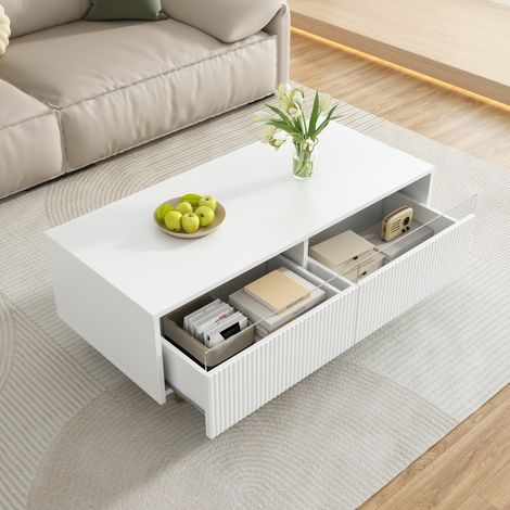 DESMIU Table Basse avec 2 tiroirs LED et éclairage multicolore pour salon 110 × 50 × 40 cm (1/5)