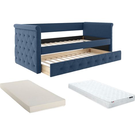 Divano letto a scomparsa 2 x 90 x 190 cm + Materasso Tessuto Blu - LOUISE