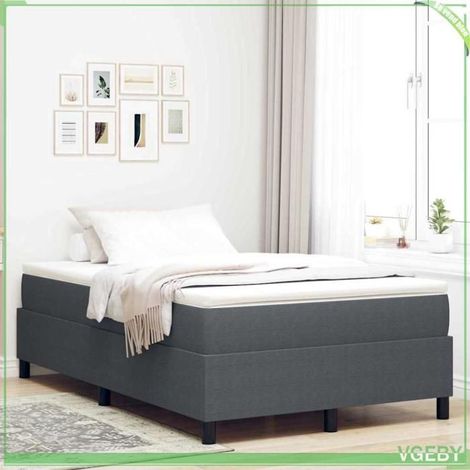 Lit Box Spring - 3337453 - Gris foncé et blanc - Velours côtelé - 193 x 120 x 60 cm (1/5)