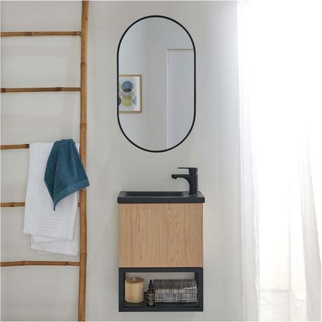 Set lavabo NOVA in metallo e legno con specchio ovale
