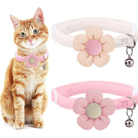 Collier pour chat détachable avec clochette, collier pour chaton, unisexe (rose et blanc).