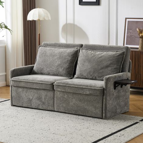 Canapé-lit convertible avec coussins et port USB, canapé 3 en 1 avec dossier réglable en 5 positions, canapé-lit pliable avec rangement, chenille, gris (1/5)