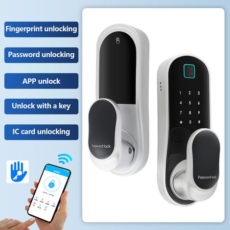 Serratura intelligente senza chiave con maniglia d'ingresso, include 2 tessere e chiavi, controllo remoto tramite app biometrica e Wi-Fi per porte con spessore da 30 a 60 mm, ideale per ufficio, casa  (1/5)